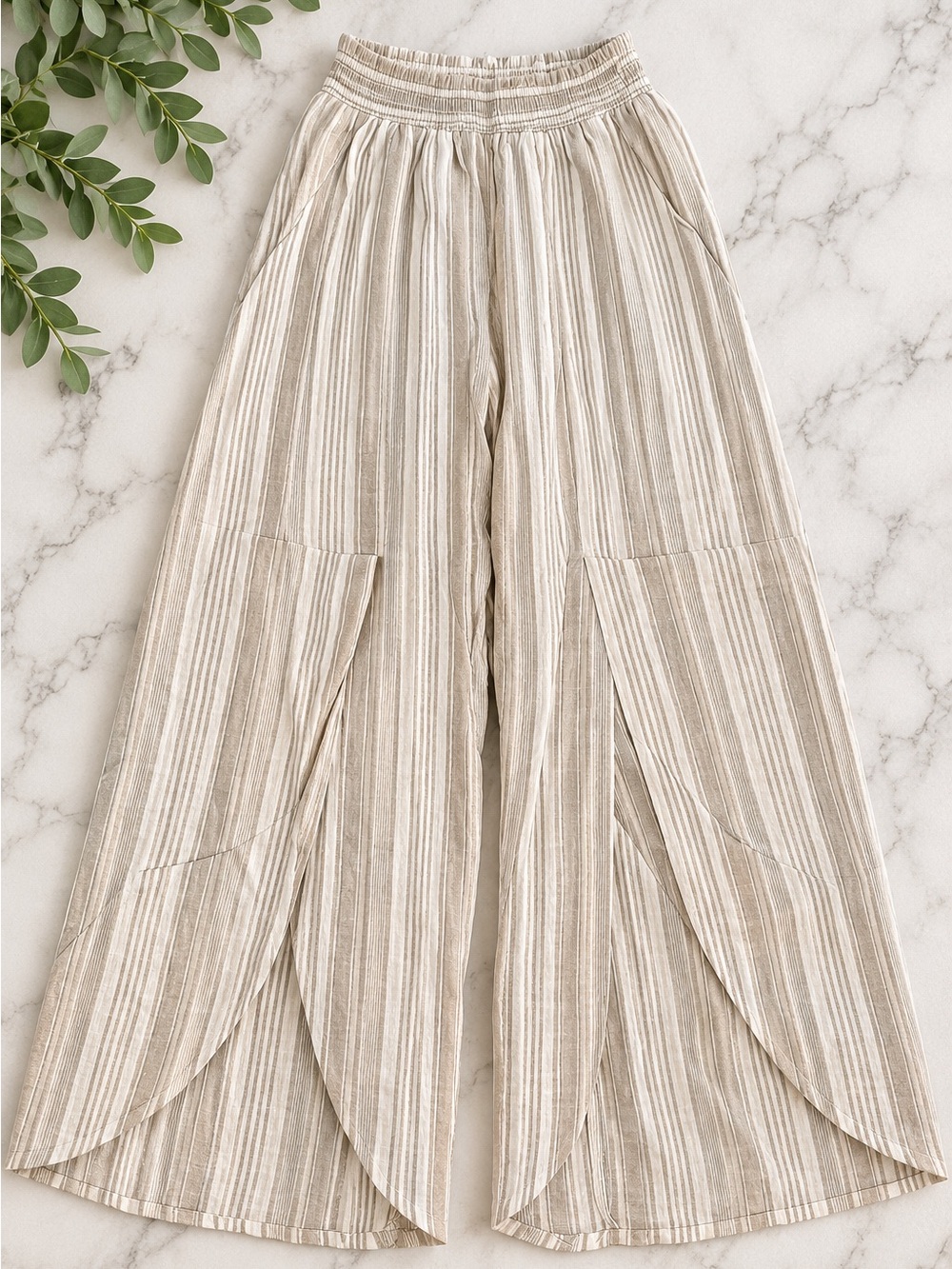 Land n' sea Beige Striped Wide-Leg Pants 11